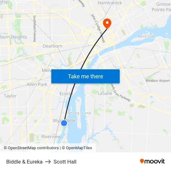 Biddle & Eureka to Scott Hall map