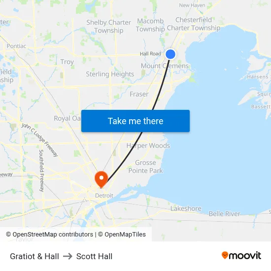 Gratiot & Hall to Scott Hall map