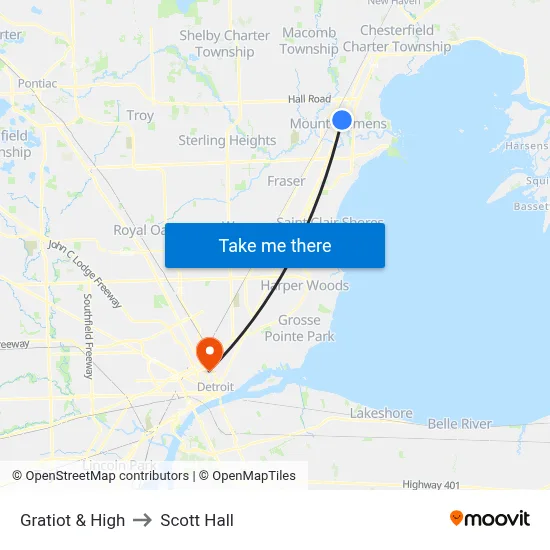 Gratiot & High to Scott Hall map