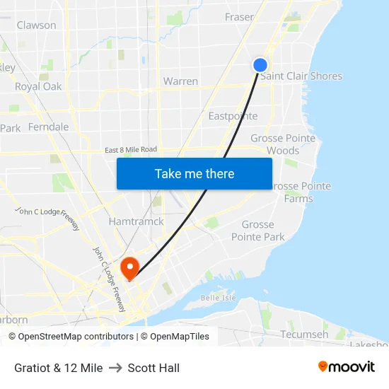 Gratiot & 12 Mile to Scott Hall map