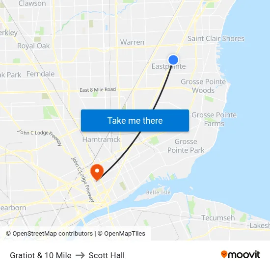 Gratiot & 10 Mile to Scott Hall map