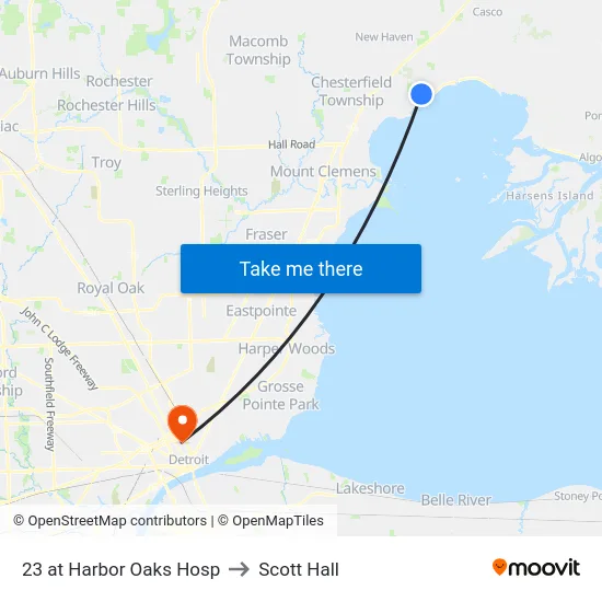 23 at Harbor Oaks Hosp to Scott Hall map