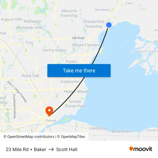 23 Mile & Baker to Scott Hall map
