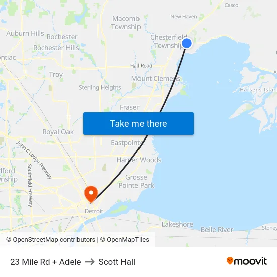 23 Mile Rd + Adele to Scott Hall map