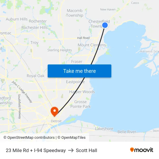 23 Mile & I-94 Speedway to Scott Hall map
