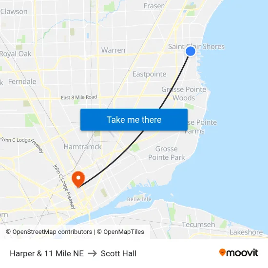 Harper & 11 Mile NE to Scott Hall map