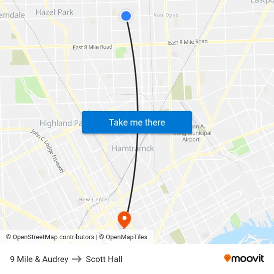 9 Mile & Audrey to Scott Hall map