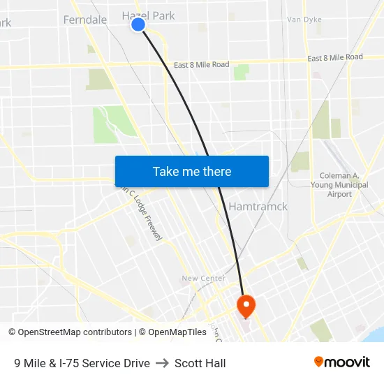 9 Mile & I-75 Service Drive to Scott Hall map