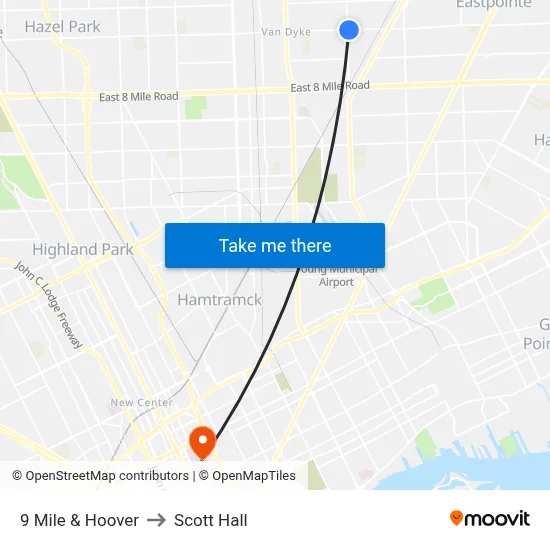 9 Mile & Hoover to Scott Hall map