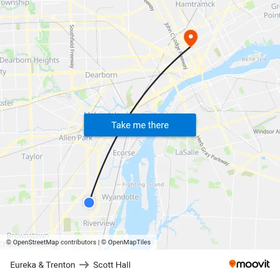 Eureka & Trenton to Scott Hall map