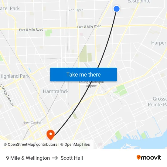 9 Mile & Wellington to Scott Hall map