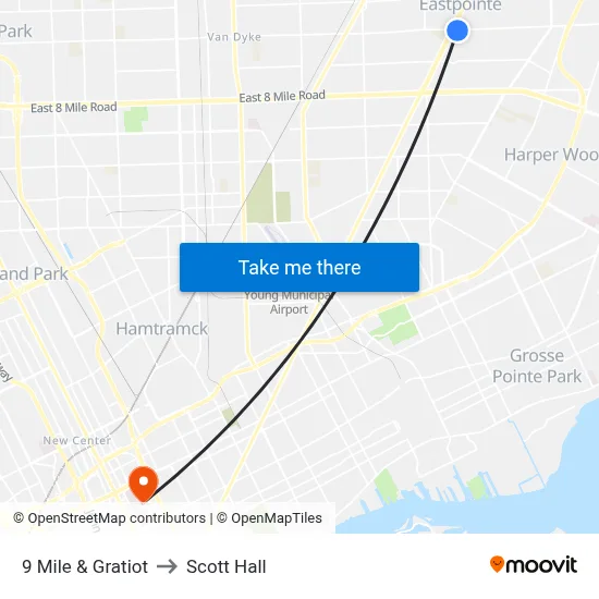 9 Mile & Gratiot to Scott Hall map