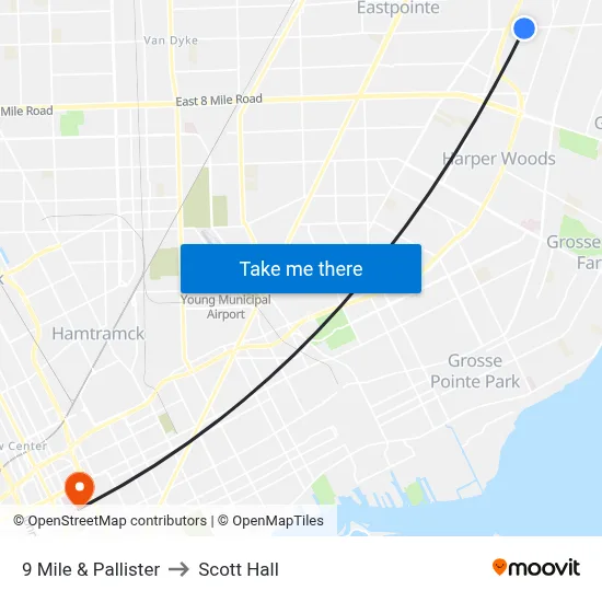 9 Mile & Pallister to Scott Hall map