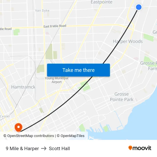9 Mile & Harper to Scott Hall map