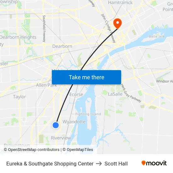Eureka & Southgate Shopping Center to Scott Hall map