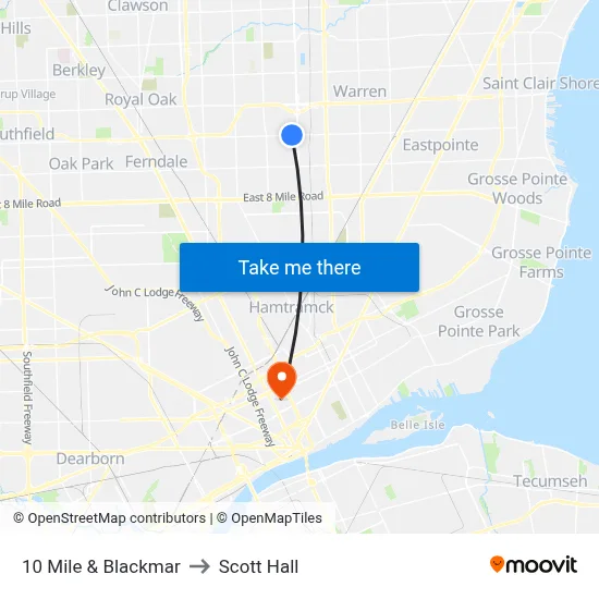 10 Mile & Blackmar to Scott Hall map