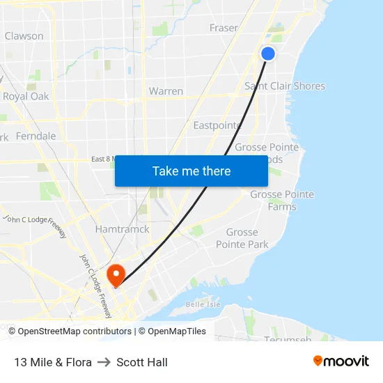 13 Mile & Flora to Scott Hall map