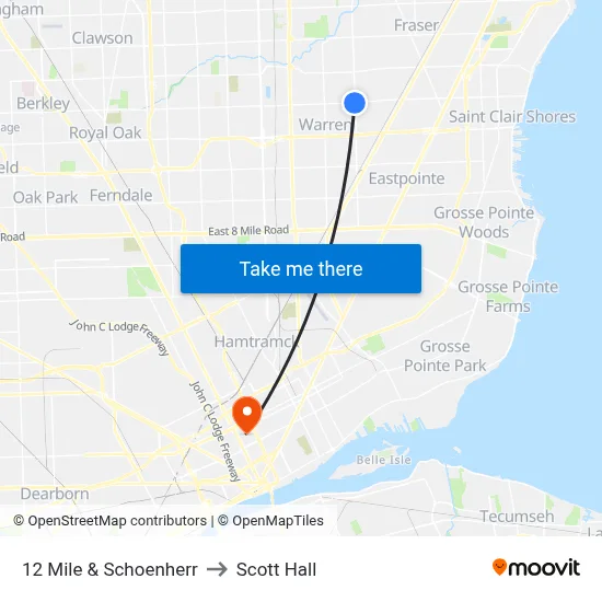 12 Mile & Schoenherr to Scott Hall map