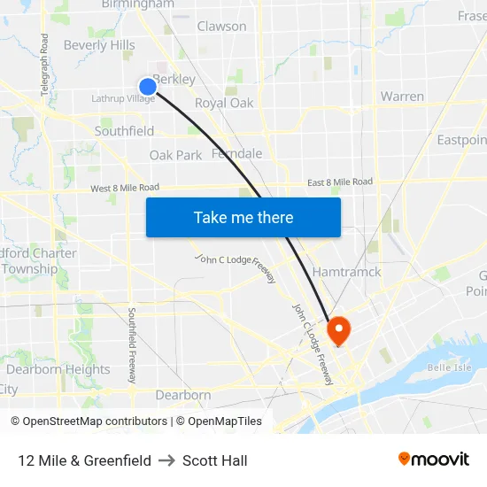 12 Mile & Greenfield to Scott Hall map