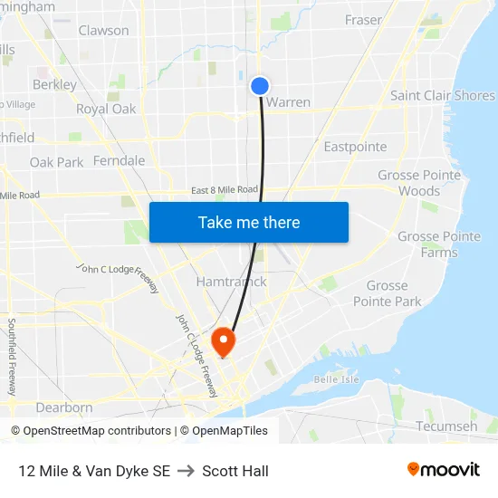 12 Mile & Van Dyke SE to Scott Hall map