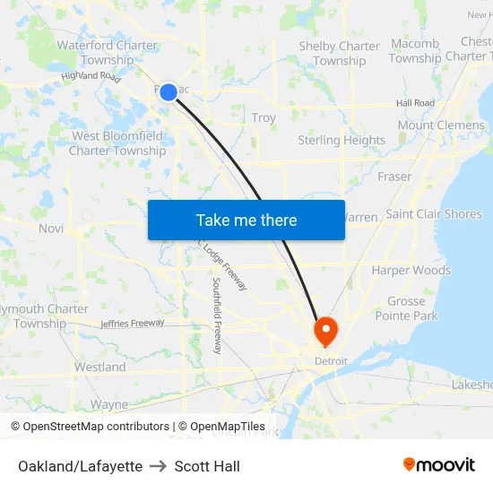 Oakland/Lafayette to Scott Hall map