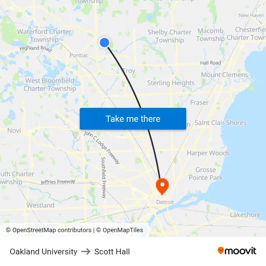 Oakland University to Scott Hall map