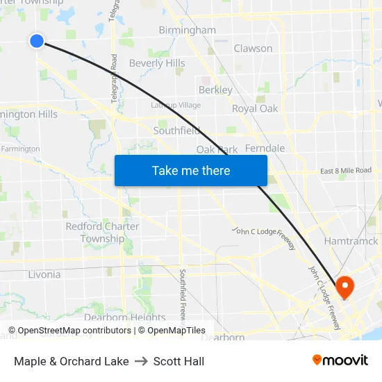 Maple & Orchard Lake to Scott Hall map