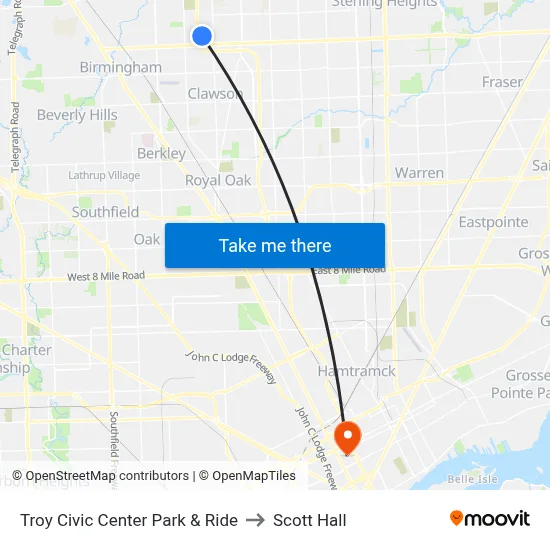 Troy Civic Center Park & Ride to Scott Hall map
