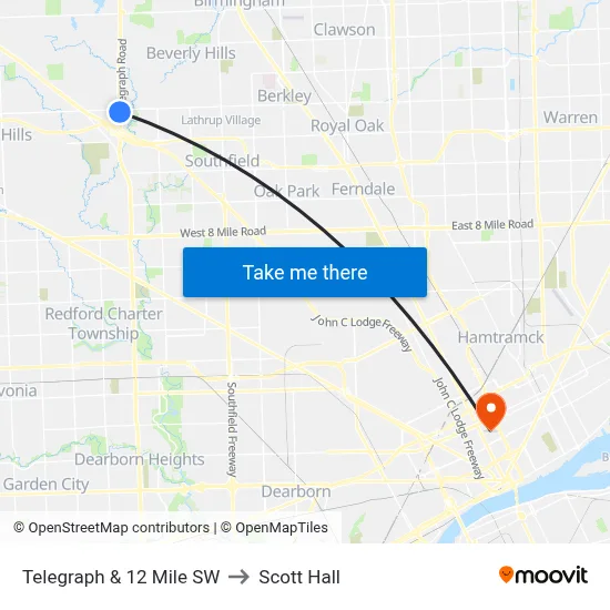 Telegraph & 12 Mile SW to Scott Hall map