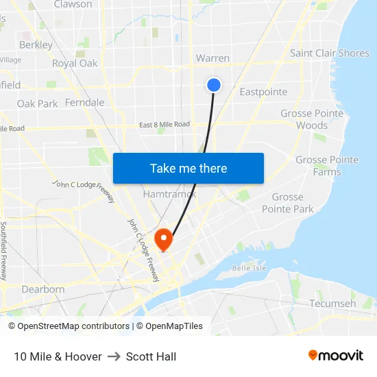 10 Mile & Hoover to Scott Hall map