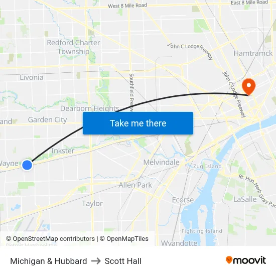 Michigan & Hubbard to Scott Hall map