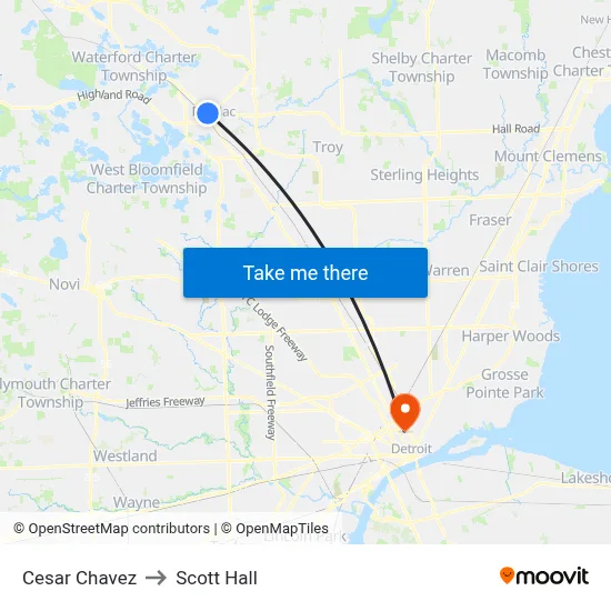 Cesar Chavez to Scott Hall map