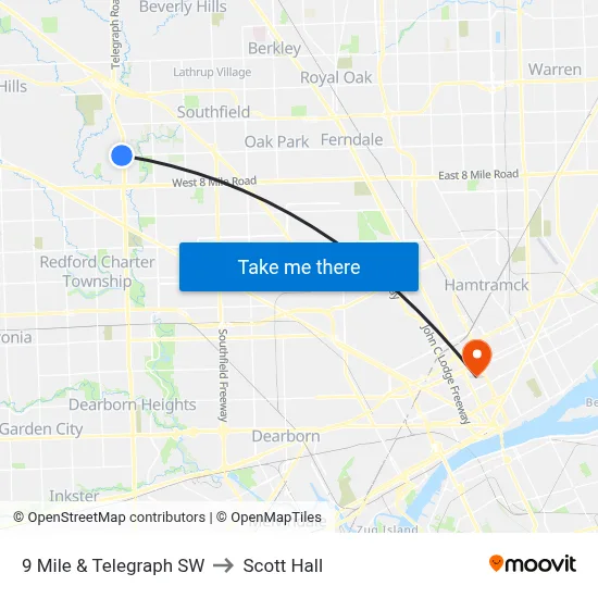 9 Mile & Telegraph SW to Scott Hall map