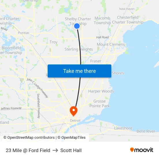 23 Mile @ Ford Field to Scott Hall map