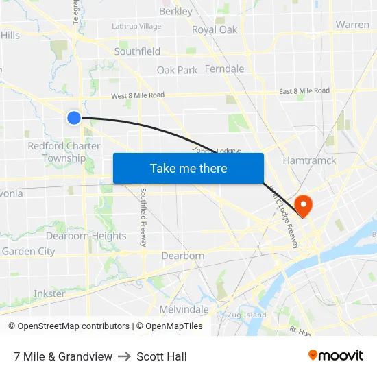 7 Mile & Grandview to Scott Hall map