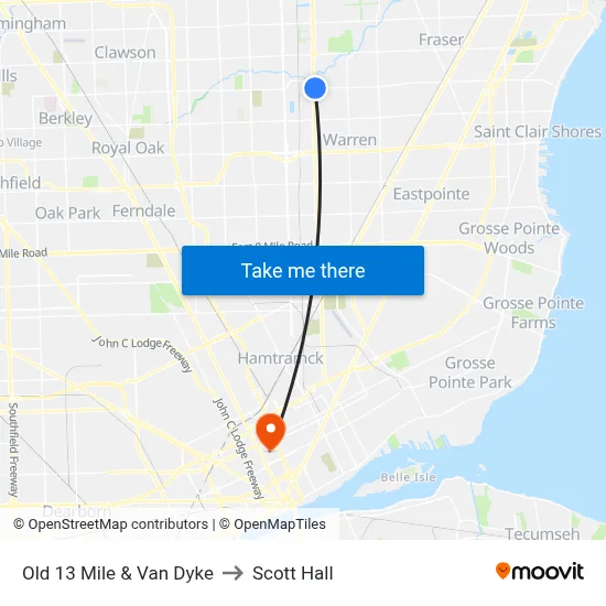 Old 13 Mile & Van Dyke to Scott Hall map