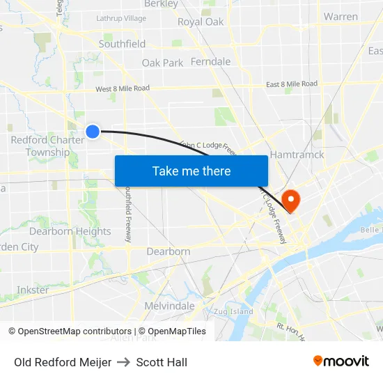 Old Redford Meijer to Scott Hall map