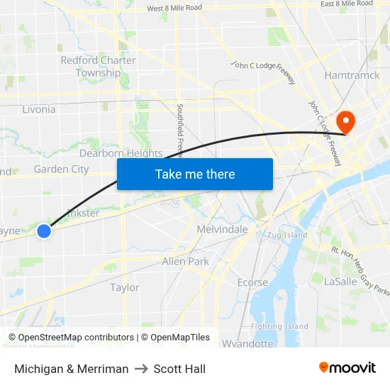 Michigan & Merriman to Scott Hall map