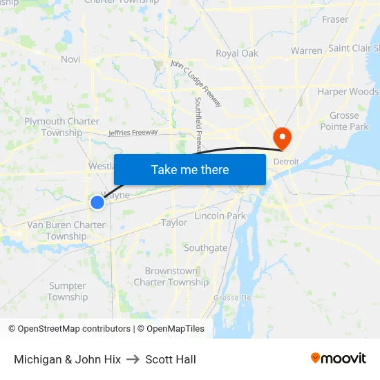 Michigan & John Hix to Scott Hall map