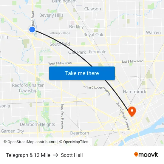 Telegraph & 12 Mile to Scott Hall map