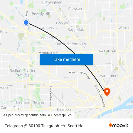 Telegraph @ 30100 Telegraph to Scott Hall map