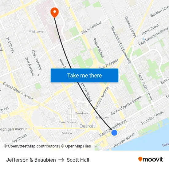 Jefferson & Beaubien to Scott Hall map