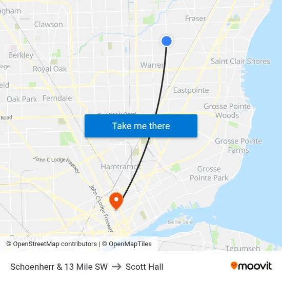 Schoenherr & 13 Mile SW to Scott Hall map