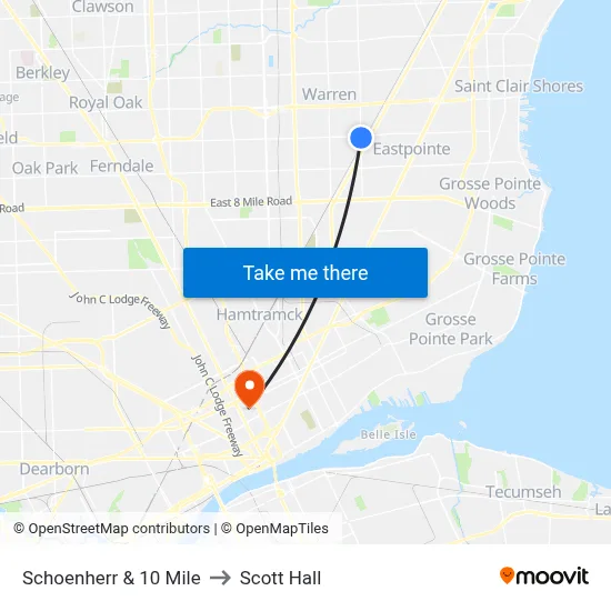 Schoenherr & 10 Mile to Scott Hall map