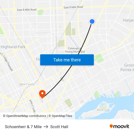 Schoenherr & 7 Mile to Scott Hall map