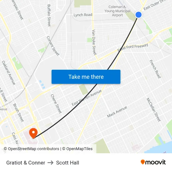 Gratiot & Conner to Scott Hall map