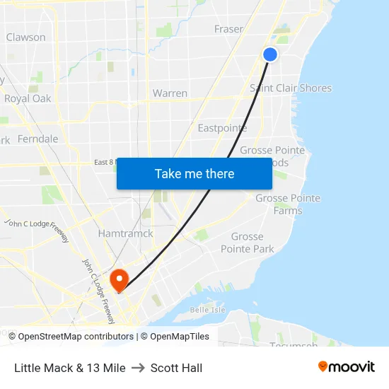 Little Mack & 13 Mile to Scott Hall map
