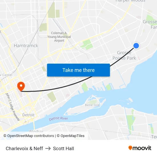 Charlevoix & Neff to Scott Hall map