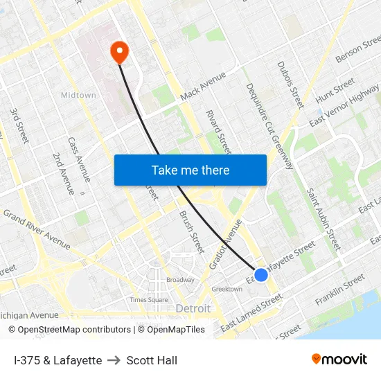 I-375 & Lafayette to Scott Hall map