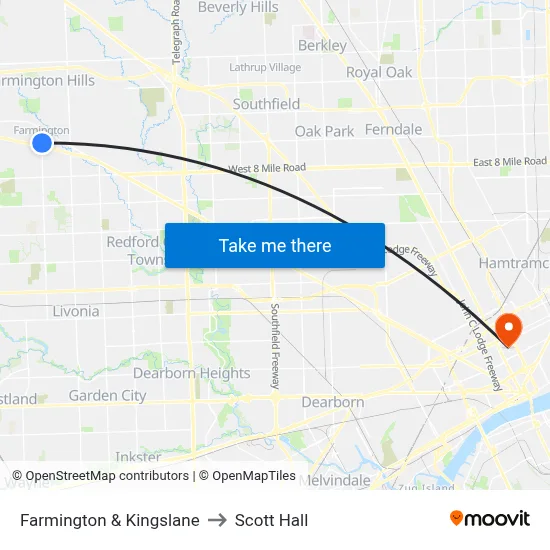 Farmington & Kingslane to Scott Hall map